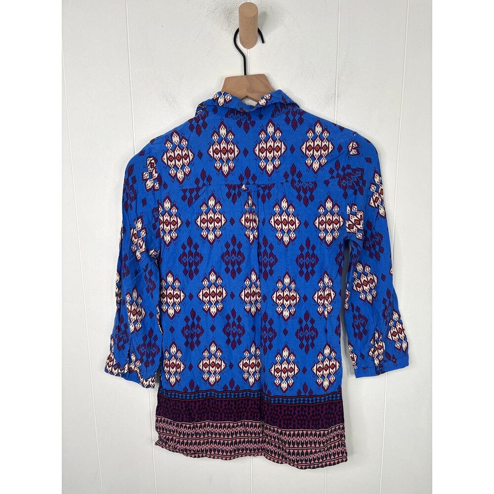 2 FOR $30 | Maeve Woodland Walk Aztec Button Down Top Size 0 Blue Western - Picture 6 of 7